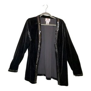 Vintage Quacker Factory Black Velvet Sequin Trim Open Front Cardigan Medium